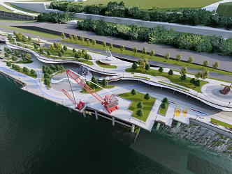 Modern Waterfront Landscape 3d model
