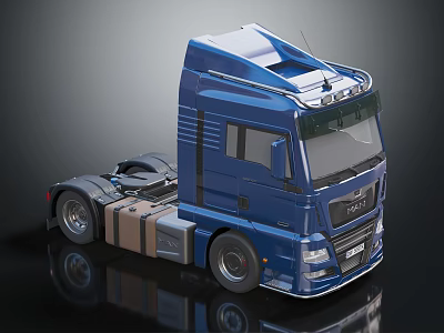 Blue MAN Truck With Modern Heavy Duty Cab Shiny Exterior And Wheels 3d model