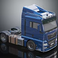 Blue MAN Truck With Modern Heavy Duty Cab Shiny Exterior And Wheels