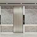 Modern Elevator Lobby With Marble Walls Silver Doors And Recessed Lighting 3d model