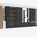 Modern Decorative Cabinet With Black And White Glass Doors And Layered Design
