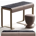Modern Dressing Table with Black Marble Top Gold Metal Frame and Beige Padded Stool
