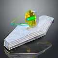 Golden Hexagonal Technological Device With Green Lens On White Folded Platform