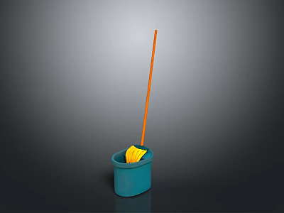 Blue Cleaning Bucket With Yellow Mop And Orange Handle For Daily Use 3d model