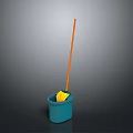 Blue Cleaning Bucket With Yellow Mop And Orange Handle For Daily Use