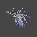 White Fox Game Movie Character With Red Accents Multiple Tails And Purple Pink Bow Flying