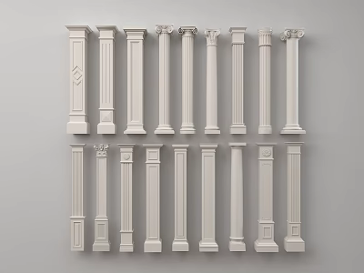 Different Designed White Columns Showcasing Classical And Modern Decorative Details 3d model