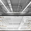 Industrial Ceiling Mechanical Pipes With Metal Supports And Structural Layout