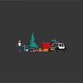 Green Christmas Tree Plant with Girl Packages Police Car and Mailbox