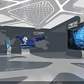 Futuristic Tech Exhibition Hall With Multimedia Screens And Data Visualization Features