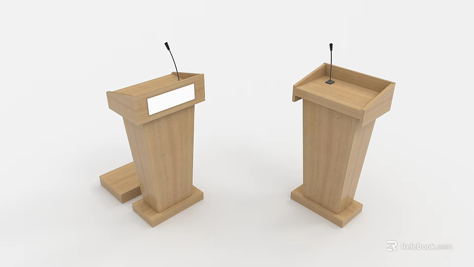 Two Functional Wooden Podiums With Microphones And Side Step Design 3d model 