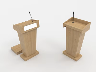 Two Functional Wooden Podiums With Microphones And Side Step Design 3d model