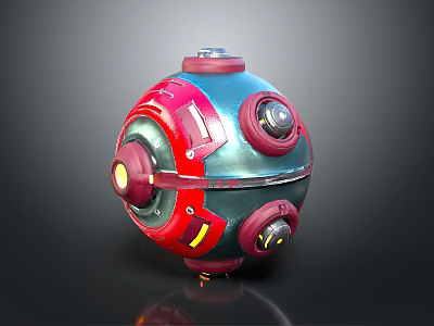 Spherical Cosmic Probe With Red Blue Metallic Shell And Multiple Lens Modules 3d model