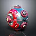 Spherical Cosmic Probe With Red Blue Metallic Shell And Multiple Lens Modules