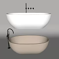 Freestanding White and Beige Bathtub with Black Faucet and Minimalist Design