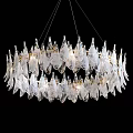 Elegant Crystal Chandelier With Multiple Tiers Gold Accents And Leaf Shaped Transparent Crystals