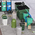 Public Area With Sorted Trash Bins Recycle Containers And Scattered Garbage