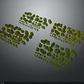 3D Scene Components With Green Tree Models Arranged in Multiple Groups