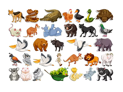 Colorful Cute Cartoon Animal Characters Collection With Various Wildlife And Birds 3d model