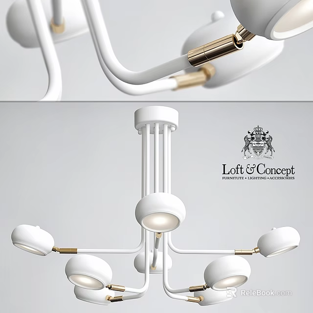 Modern White Chandelier With Brass Accents And Multi Arm Spherical Light Heads 3d model 