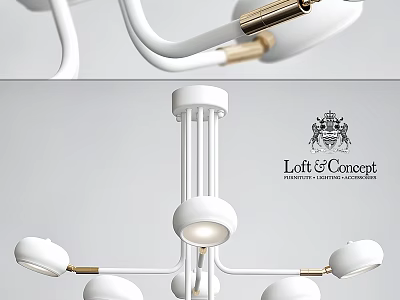Modern White Chandelier With Brass Accents And Multi Arm Spherical Light Heads 3d model