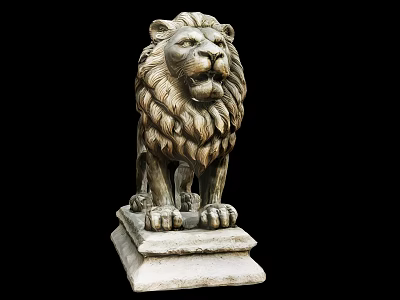 Micro Terrain Design Featuring Intricate Lion Statue With White Stone Base 3d model