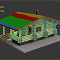 Log Cabin Exterior Design With Red Roof Chimney Porch And Steps