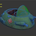 Green Circular Rusty Weapon With Cockpit Transparent Canopy Red Seats And Side Cannon Barrels