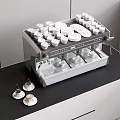 Modern Kitchen Coffee Machine With White Cups And Plates On Black Countertop 3d model