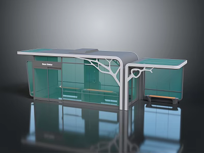 Modern Public Transport Bus Shelter Equipment With Glass Walls Transparent Roof And Seats 3d model