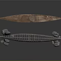 Vintage Wooden Canoe And Frame Structure For Water Transport With Stone Supports