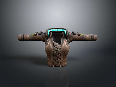 Stitched Leather Household Gear With Blue Translucent Top Metallic Arm Extensions And Small Green Lights 3d model
