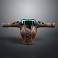 Stitched Leather Household Gear With Blue Translucent Top Metallic Arm Extensions And Small Green Lights