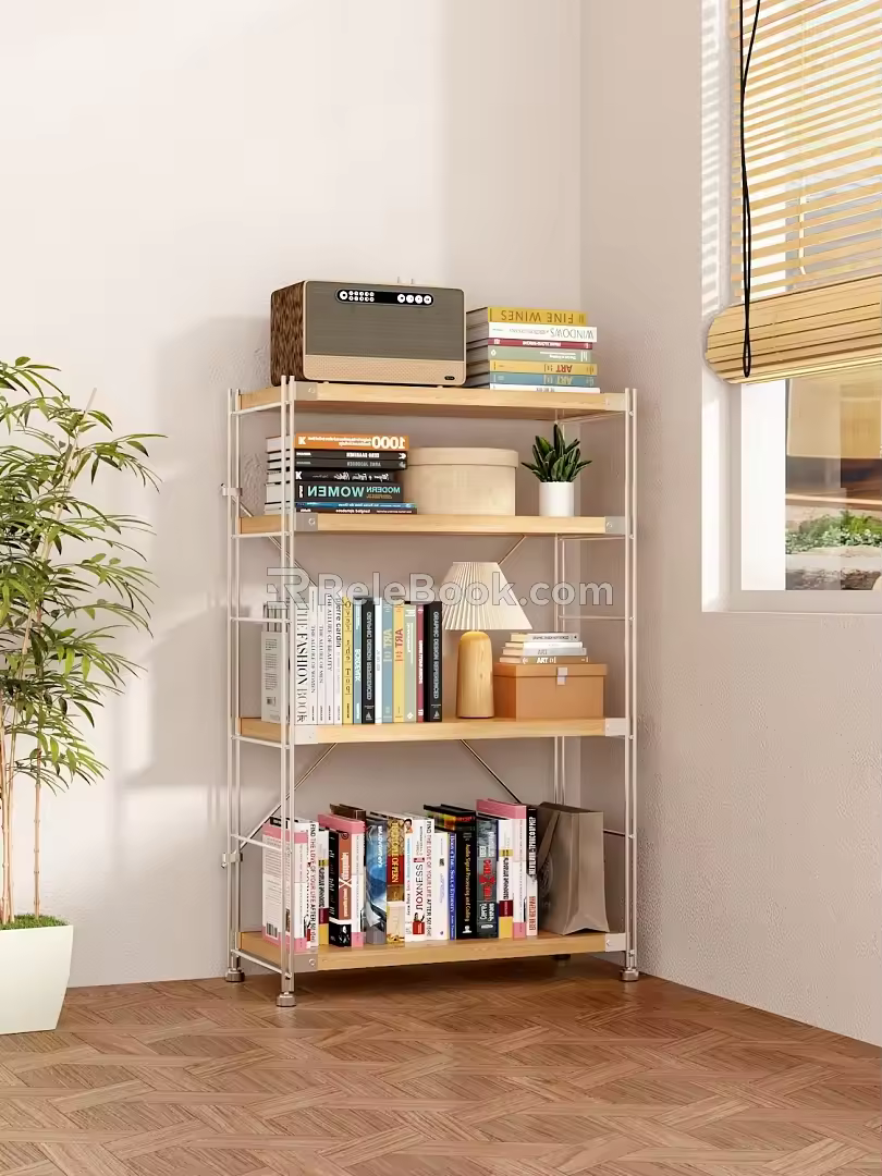 Log Style Japanese Style Bookshelf Floor Storage Rack Simple Multi-Layer Living Room Storage Rack Household Storage Rack 3d model