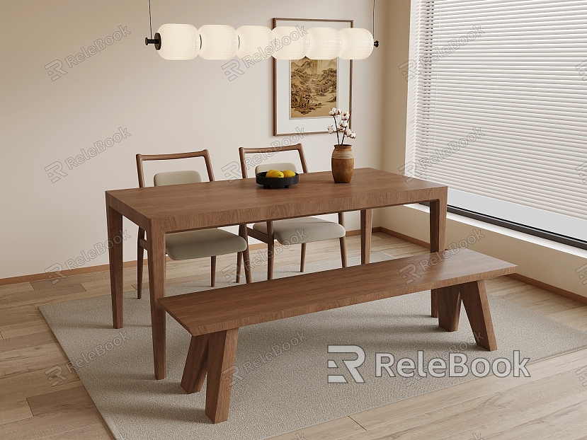 Middle style dining table and chair combination model