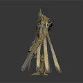 Mythical Character And Winged Creature In Golden Silver Armor With Spiked Helmet