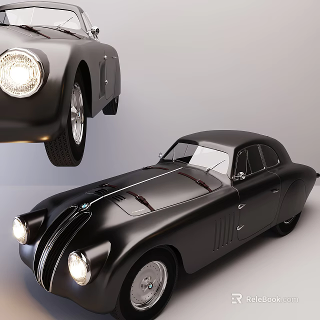 Classic Black Vintage Car Design With Streamlined Body And Round Headlights 3d model 