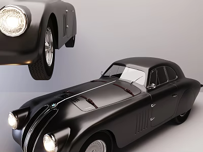 Classic Black Vintage Car Design With Streamlined Body And Round Headlights 3d model