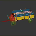 Vintage Wooden Cart With Blue Yellow Red Body And Spoked Wheels