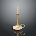 Golden Brass Candlestick Holder With White Candle And Handle Base 3d model