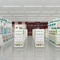 Bright Pharmacy Store Interior With Well Arranged Shelves And Various Medicines