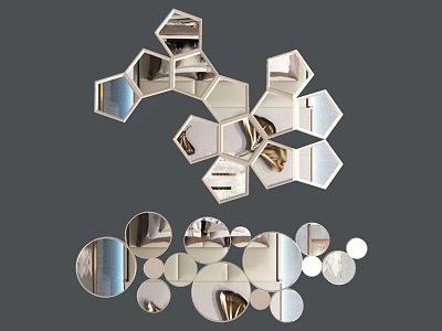 Geometric Wall Decor With Hexagonal and Circular Mirrors for Modern Home Interior 3d model