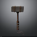 Rustic Iron Hammer With Leather Straps Red White Striped Wooden Handle And Rope