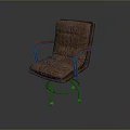 Tufted Brown Leather Armchair With Wooden Arms And Metal Caster Wheels