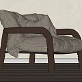 Modern Lounge Chair With Beige Linen Cushions And Brown Leather Armrests Design