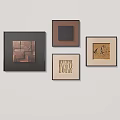 Abstract Paintings Wall Decor With Geometric Patterns And Brown Black Frames 3d model