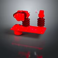 Red Industrial Hardware Tool With Cylindrical Insulator Structure And Base Platform 3d model