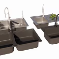 Modern Kitchen Faucets With Double And Single Bowl Sinks And Fresh Fruits Vegetables
