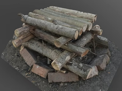 Rustic Wooden Logs And Stone Bricks Stacked Together In Natural Pile 3d model