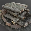 Rustic Wooden Logs And Stone Bricks Stacked Together In Natural Pile
